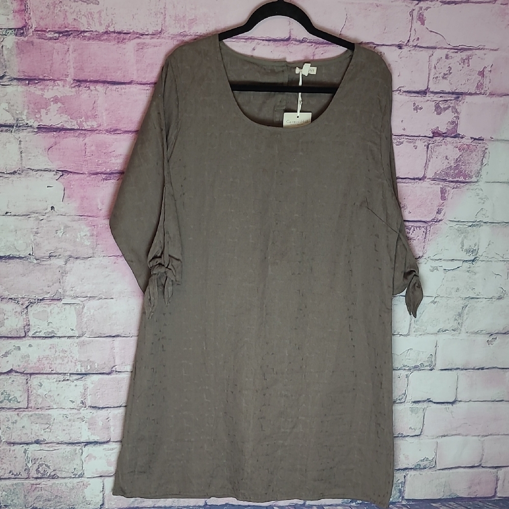 GARNET HILL ORGANIC COTTON TEXTURED PATTERNED TIE SLEEVE SHIRT DRESS 16 NWT